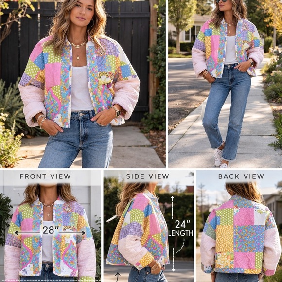 Handmade Upcycled Colorful Patchwork Women's Jacket - Picture 3 of 14